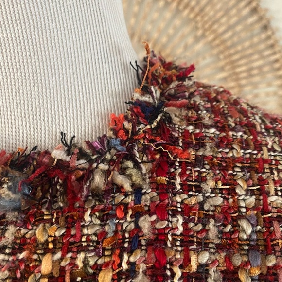 Zara Multicolor Tweed Short Sleeve Top with Blue Ruffle Accent Size Medium - Picture 3 of 8